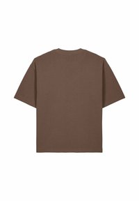 T-shirt marron à manches courtes et col rond, vu de dos, avec un design simple et épuré et une coupe décontractée.