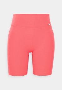 Spodenki damskie Nike o wysokim stanie w jaskrawym koralowym kolorze. Wykonane z elastycznego materiału, z bezszwowym pasem i gładkimi wykończeniami nogawek.