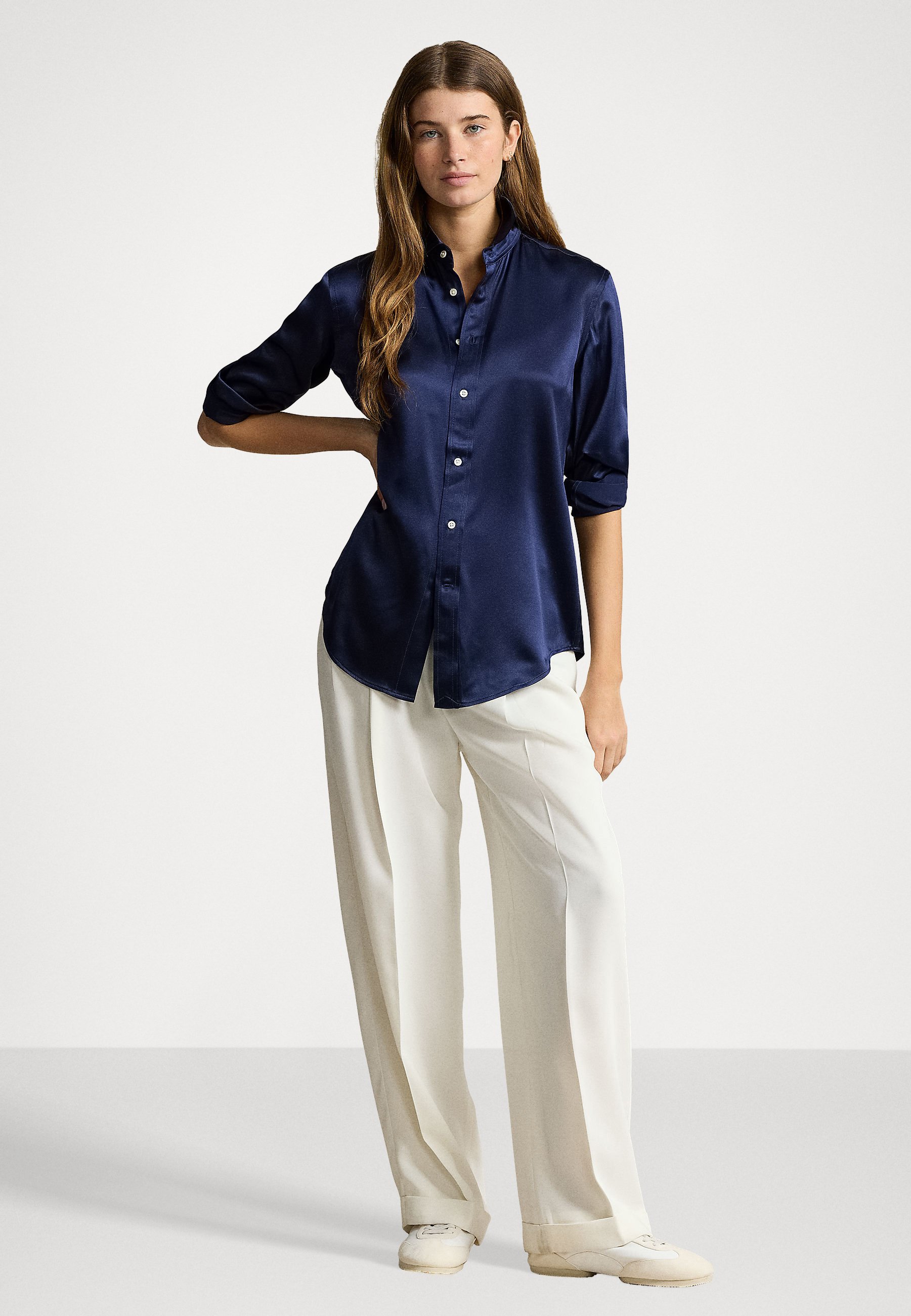 売れ筋商品|||ラルフローレン シャツ レディース トップス SLIM FIT SILK SHIRT - Button-down blouse - newport navy Slim Fit Silk Shirt for Women | Ralph Lauren® BR