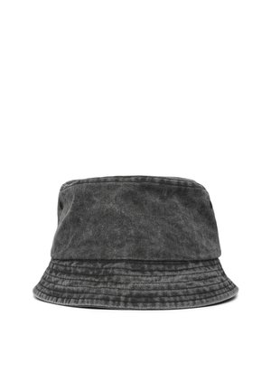 Kapelusz typu bucket wykonany z teksturowanej, ciemnoszarej tkaniny. Miękki materiał z szerokim rondem i subtelnie wykończonymi detalami.