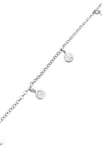 Bracciale in argento con catena caratterizzato da pendenti rotondi texturizzati equidistanti, con un design semplice e maglie lisce, che esaltano la sua apparente delicatezza.