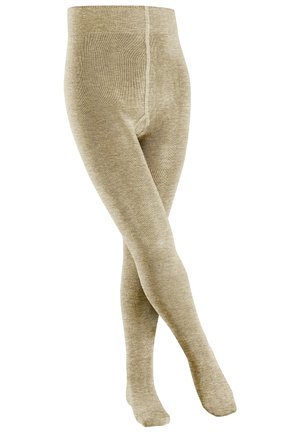 Beige Strumpfhosen aus einem strukturierten, gestrickten Material mit enger Passform. Verfügt über eine verstärkte Zehenpartie und einen glatten Bund oben.