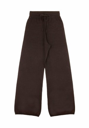Pantalons larges marron en tissu doux, dotés d'une taille élastique avec cordon de serrage et de poignets au niveau des chevilles.