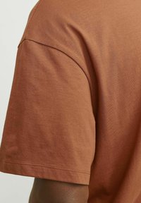 Kortærmet t-shirt i rustfarvet bomuld, med rund hals, glat tekstur og forstærket syning langs ærmerne.
