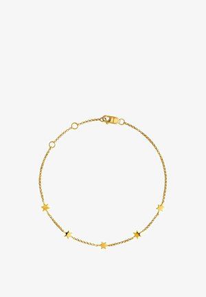 Pulsera de cadena de oro con acentos en forma de estrella, acabado pulido, cierre de broche y delicados eslabones para un aspecto elegante.