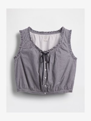 Svart och vit rutigt crop top med samlad halsringning, justerbara band, knäppning framtill och utan ärmar. Tillverkat av bomull.