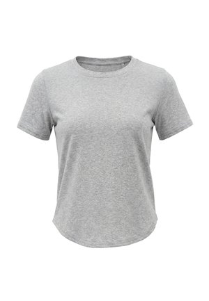 Enkel lysegrå T-shirt med korte ærmer og rund hals vist på hvid baggrund, uden synlige logoer eller designs.