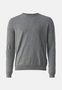 Grijze lange mouwen trui van glad breiwerk. Heeft een ronde hals en ribgebreide manchetten en zoom voor een comfortabele pasvorm.
