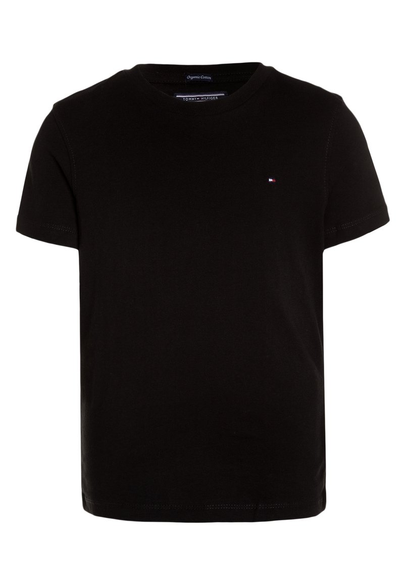 Schwarzes Kurzarm-T-Shirt aus Bio-Baumwolle. Verfügt über einen Rundhalsausschnitt und ein kleines Logo-Highlight auf der Brust. Weicher Stoff.