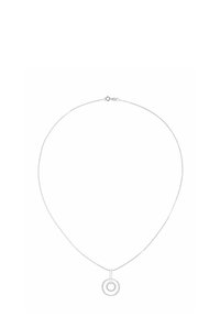 Sudraba kaklarota ar smalku ķēdi. Rotāta ar apaļu piekariņu ar koncentriskām lokām, gludu virsmu un drošu omāru aizdari.