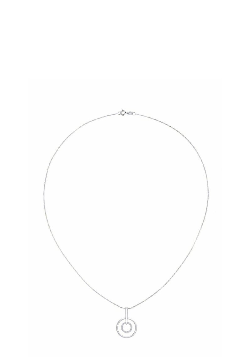 Sudraba kaklarota ar smalku ķēdi. Rotāta ar apaļu piekariņu ar koncentriskām lokām, gludu virsmu un drošu omāru aizdari.