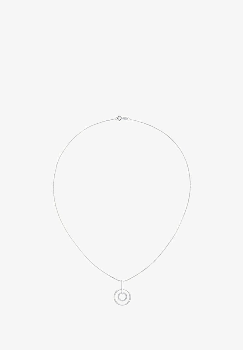 Sudraba kaklarota ar smalku ķēdi. Rotāta ar apaļu piekariņu ar koncentriskām lokām, gludu virsmu un drošu omāru aizdari.