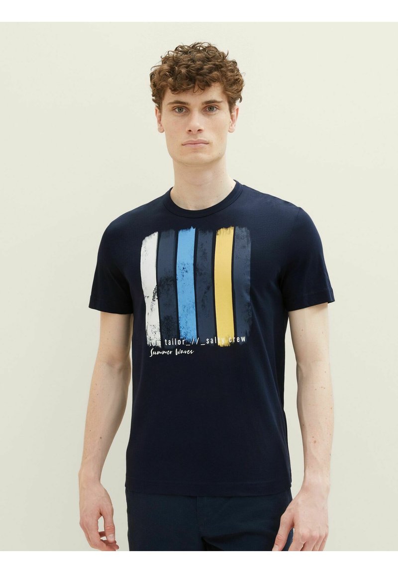 Tom Tailor T-Shirt Uomo Blu Cotone Casual Stampa Logo (IT 46, EU