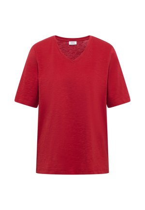 Cecil, BASIC T-SHIRT WITH SHORT-SLEEVE AND V-NECK, ciemnoczerwony