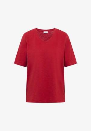 Cecil, BASIC T-SHIRT WITH SHORT-SLEEVE AND V-NECK, ciemnoczerwony