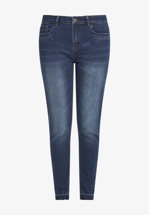 Slim-Fit-Denim-Jeans in Dunkelblau mit ausgewaschenem Vorderteil, mit fünf Taschen und Reißverschluss. Hergestellt aus einem Baumwollmischgewebe für zusätzlichen Komfort.