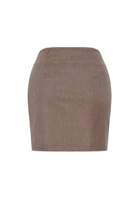 Hämtst: bug-figurisk blyertskjol i bruna och beige toner. Skräddarsydd passform med en slät textur, med hög midja och utan fickor.