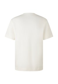 Witte katoenen t-shirt met korte mouwen, een ronde halslijn en een rechte snit. Gladde textuur en een minimalistisch ontwerp, zonder zichtbare patronen of accenten.