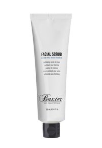 Tubetto di dentifricio bianco con tappo a vite nero. L'etichetta presenta "SCRUB VISO" in testo nero e blu. Dimensione: 120 ml e (4 fl oz).