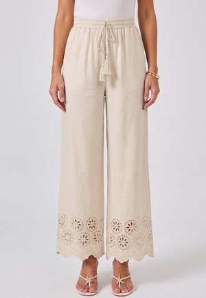 Cupshe, BOHO CHIC EYELET LACE WIDE LEG PANTS - Broek - beige