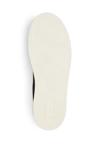 Schwarzer Sneaker mit einer weißen Gummilaufsohle, ausgestattet mit einem Zickzackprofil und einem Obermaterial aus Textil mit minimalistischem Design. Größe 42.