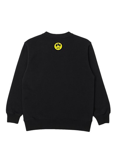 Felpa nera con colletto a girocollo, polsini e orlo a costine. Presenta un logo con faccina sorridente gialla sul retro. Realizzata in un tessuto morbido.