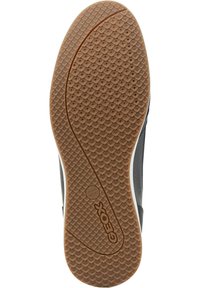 Suela de sneaker Geox, material de goma, marrón con patrón de tracción hexagonal, acentos laterales blancos y detalle del logo.