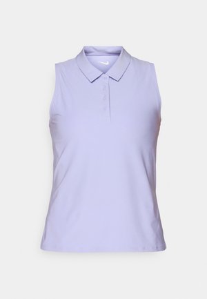 Ermeløs polo skjorte i lys lavendelfarge, med krage, knappestolpe og en subtil Nike-logo på nakken. Glatt tekstur.