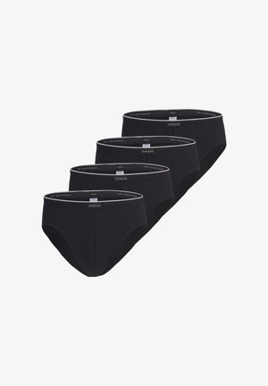 Fire sorte herreunderbukser med elastiske linninger mærket "Mey Bodywear", arrangeret i en forskudt række på en hvid baggrund.