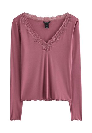 Lindex, LINDEX RIBBED TOP WITH LACE LINDEX - Langærmet T-shirt - dark dusty lilac