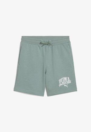 Lysegrønne sweatshorts lavet af blødt stof, der har en elastisk talje med snøre og hvid "PUMA sports club" logo detalje.