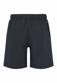 Čierne šortky vyrobené z mäkkej tkaniny s elastickým pásom. Majú jednoduchý dizajn bez vreciek, vhodné na bežné nosenie alebo šport.