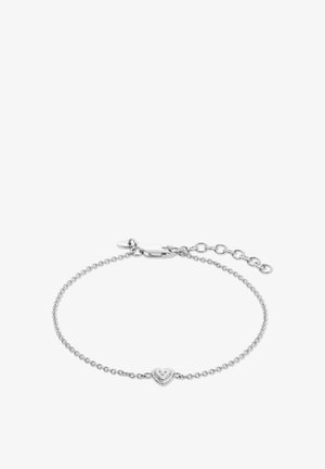 Bracciale in argento con un piccolo ciondolo a forma di cuore con un accento di diamante centrale e chiusura a moschettone regolabile.