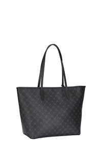 Borsa tote nera con una forma strutturata, realizzata in materiale sintetico testurizzato, dotata di due manici lunghi e un design a motivo discreto.