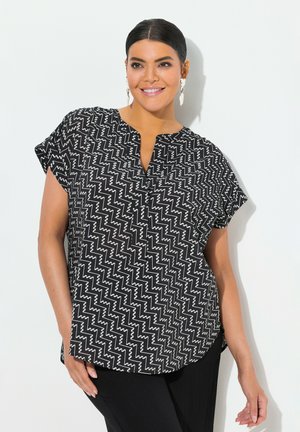 Ulla Popken ZIGZAG CAP SLEEVE - Blouse - black