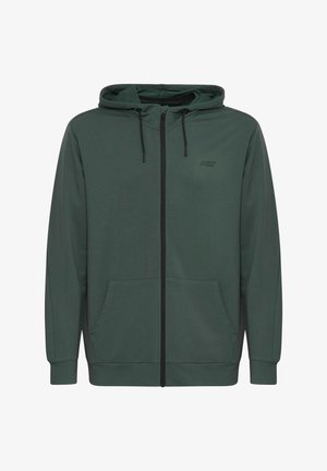 Roheline tõmblukuga kapuutsiga jakk, mis on valmistatud kergest kangast. Sellel on ees tõmblukk, kaks küljetaskut ja reguleeritav paelaga kapuuts.