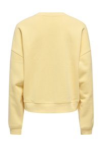 Απλό ανοιχτοκίτρινο φούτερ με μακριά μανίκια, με ριμπ μανσέτες και τελείωμα, εμφανιζόμενο από πίσω σε λευκό φόντο.