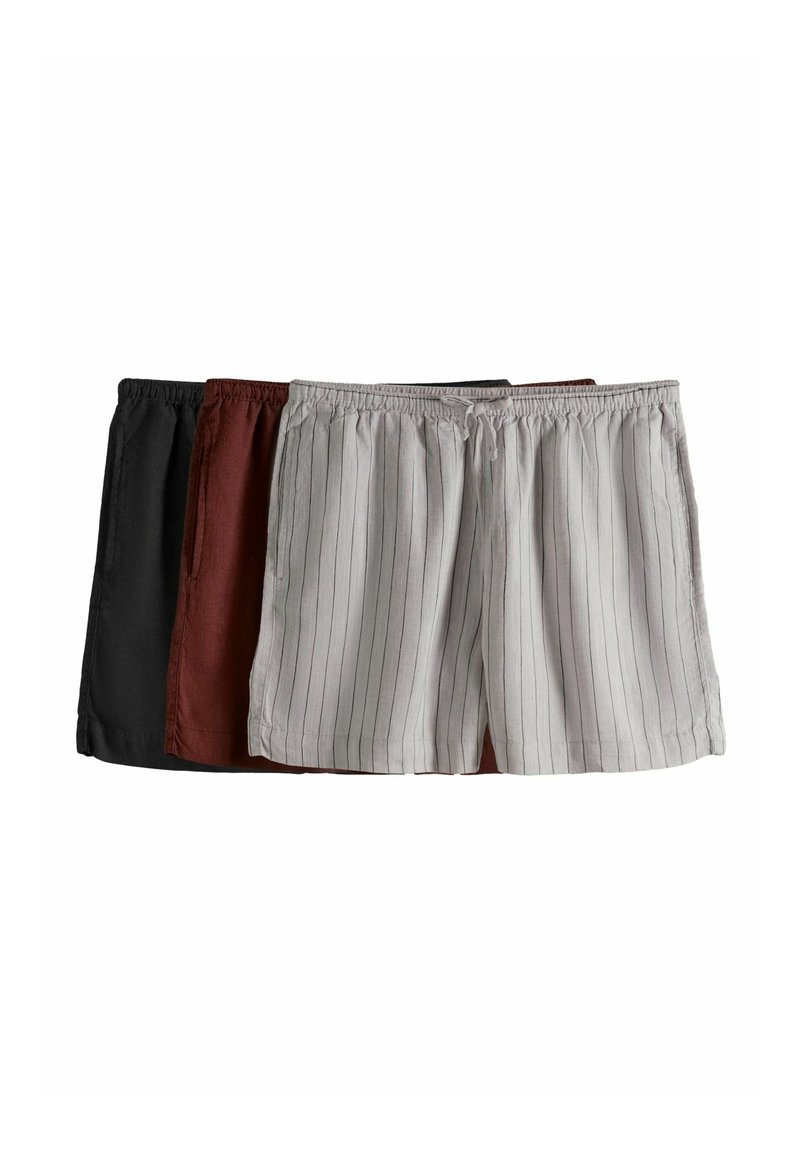 THE SET - REGULAR FIT - 3 PACK - Pantaloni scurți - black red ecru stripe, Extindeți