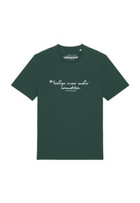 Donkergroene t-shirt met korte mouwen met daarop in het wit handgeschreven tekst "Früher war mehr lametta." gecentreerd op de voorkant.