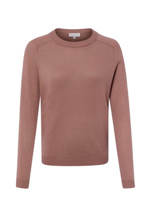 Sweter dzianinowy z długim rękawem w stonowanym odcieniu mauve, z okrągłym dekoltem i prążkowanymi mankietami i dołem.