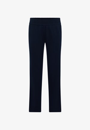 Pantalones rectos azul marino con cintura elástica, diseñados para uso casual o deportivo.