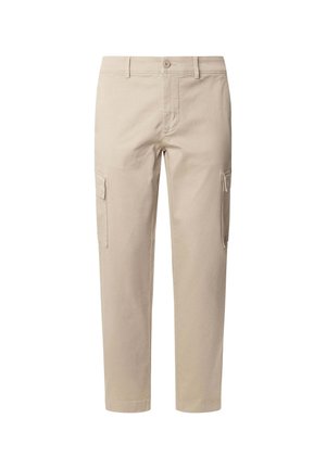 Beige cargobroek van katoen, met twee zijzakken, een recht model en een knoopsluiting bij de taille.