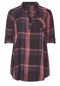 Camicia a scacchi nera e rossa con colletto, taschino sul petto e maniche arrotolate. Realizzata in tessuto leggero con una vestibilità comoda.