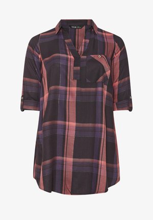 Mustapuna ruudullinen paita, jossa on kaulus, rintatasku ja käärittävät hihat. Valmistettu kevyestä kankaasta, rento istuvuus.