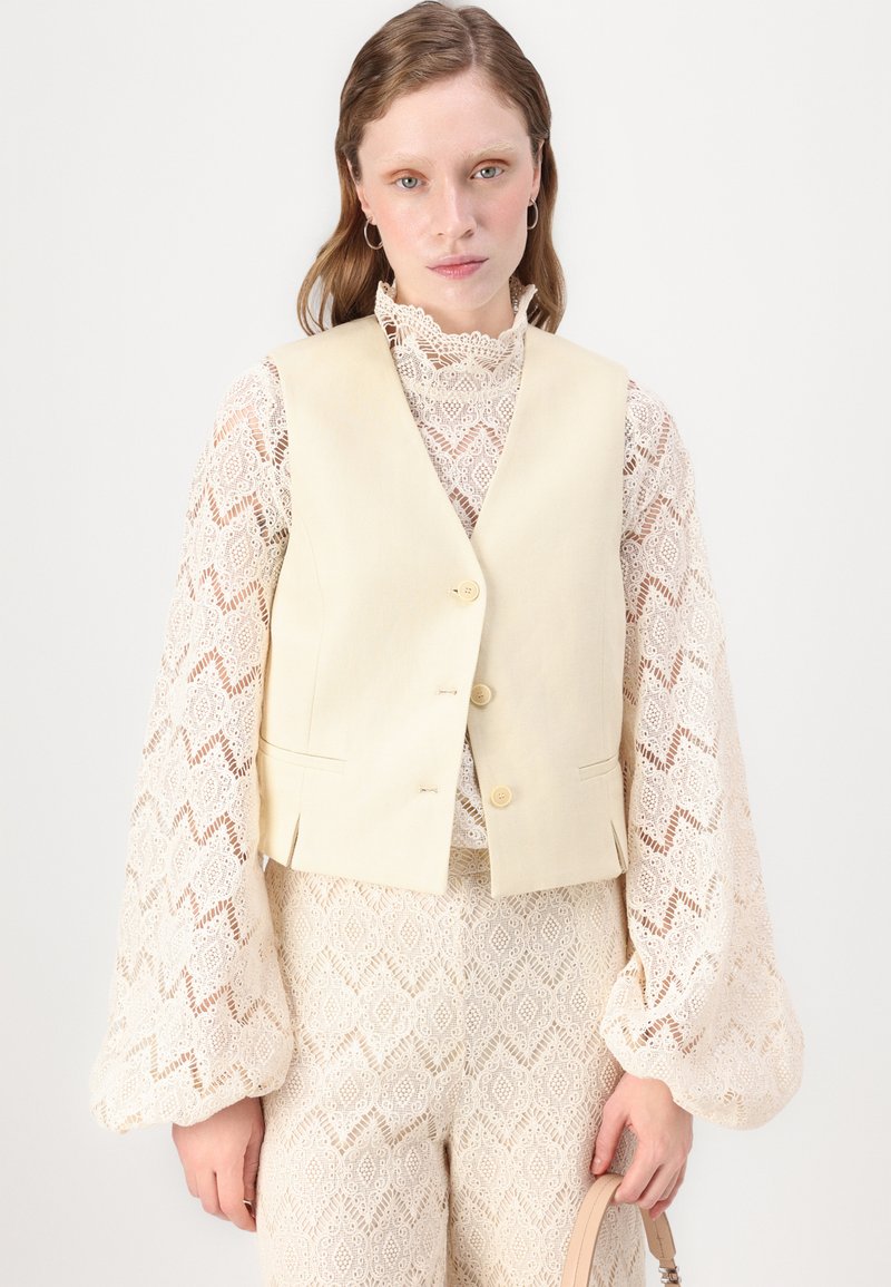 Twin-set Étincelle Débardeur Et Gilet Beige Perles Brodées - Taille 40 (FR), Occasion Bon état