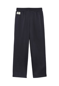 Navy sweatpants med elastisk talje, lavet af blødt stof; har et lille mærke på taljen. Ingen lommer.