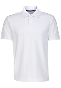 Polo shirt bianco in cotone, con colletto classico, patta con tre bottoni, maniche corte e ricamo del logo discreto sul petto.