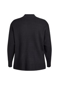 Czarny sweter z długim rękawem, z prążkowanymi mankietami i dołem, pokazany od tyłu na jednolitym białym tle.