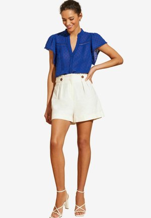 DOBBY SPOT RUFFLE V NECK FLUTTER SLEEVE REGULAR FIT - Camicia - blue