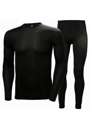 Zwart lange mouwen top en legging set, gemaakt van rekbaar materiaal, met een gladde textuur en een strakke pasvorm voor verbeterde mobiliteit.